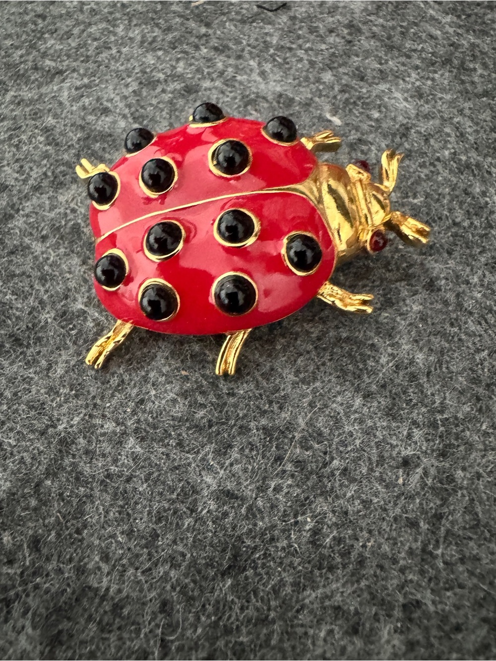 Vintage TRIFARI Insect Ladybug
Beetle Bug Brooch Red Enamel
Black Lucite Spots - Picture 6 of 8